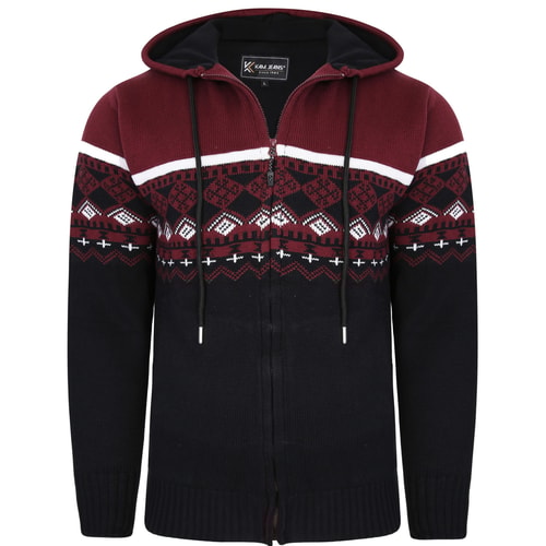 KAM Zip Thru Patterned Cardigan Burgundy
